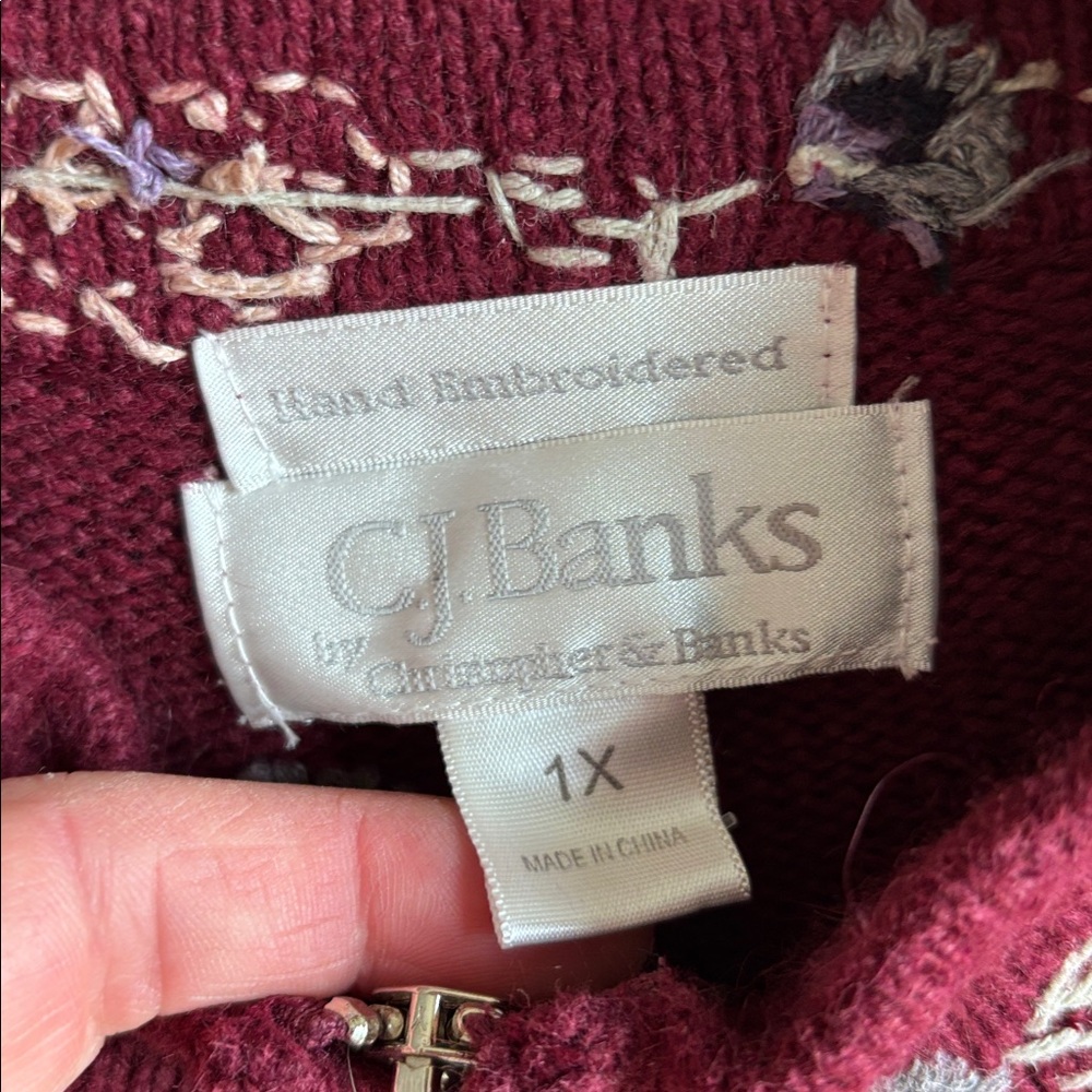 CJ Banks Womens 1X Ramie Angora‎ Cardigan Sweater burgundy Floral cottagecore - Picture 6 of 9